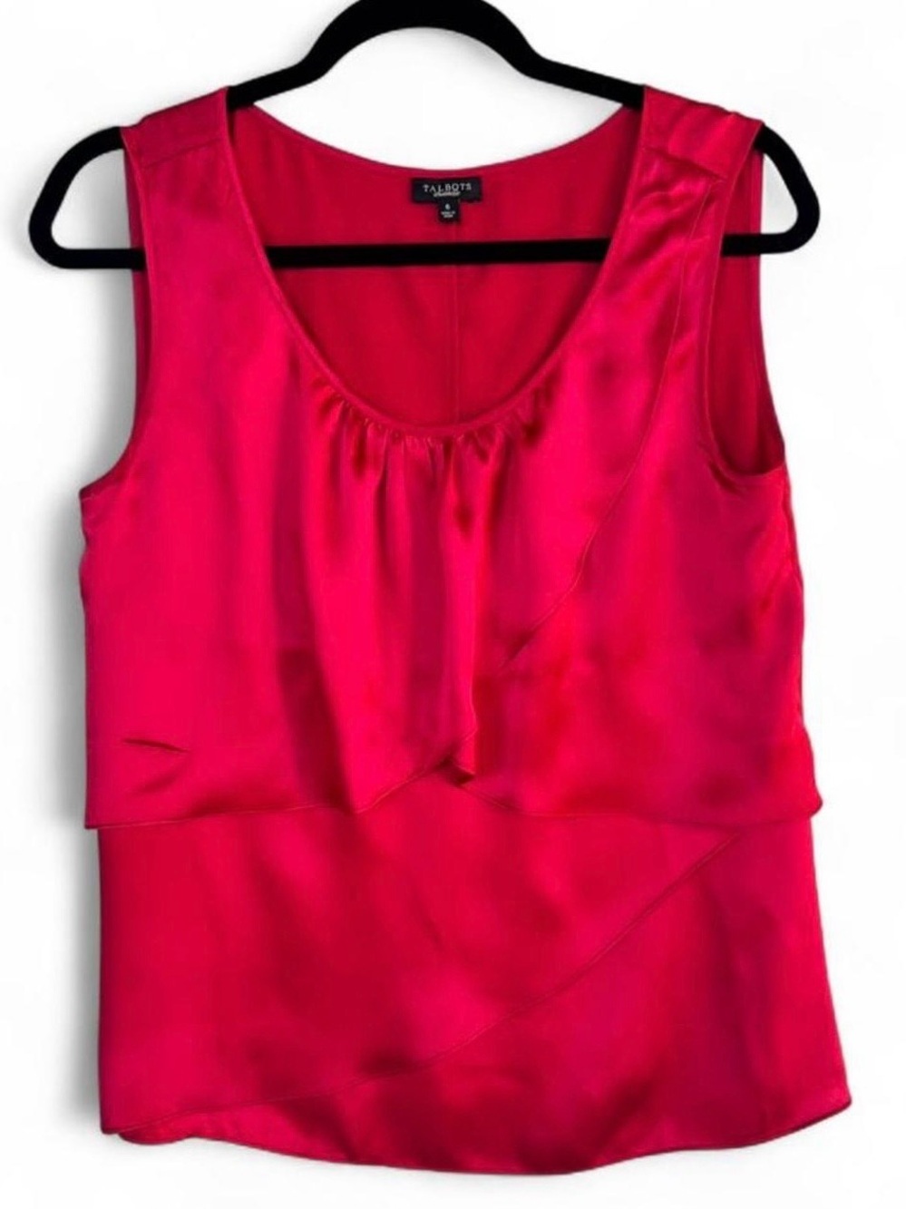 Talbots Red Silk Layered Ruffle Sleeveless Shell